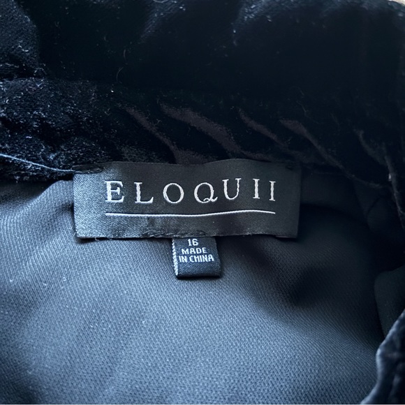 Eloquii Velvet Neck Tie Bell Sleeve Shift Dress Black - Picture 7 of 9